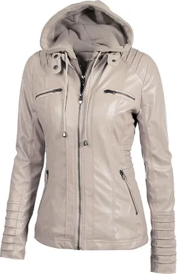 Produktbild von ASKSA Damen Lederjacke Kurz Kapuze Jacke Motorradjacke mit Reissverschluss Oberbekleidung, Aprikose, S