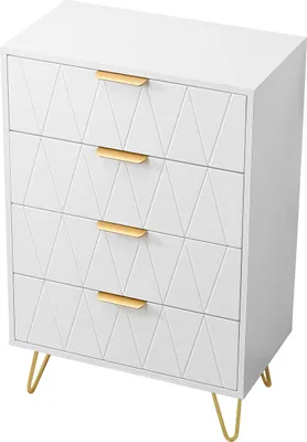 Immagine prodotto di Credenza bassa con 6 cassetti - Cassettiera - Legno MDF e metallo dorato - 60 x 34 x 90 cm - Bianco