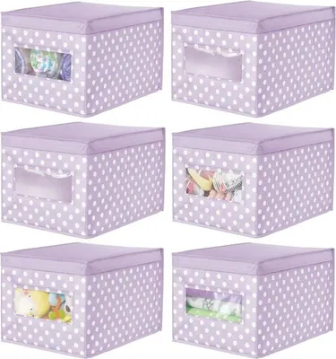 Produktbild von Aufbewahrungsbox Stoffbox mDesign Deckel + Sichtfenster 6er Set violett/weiß