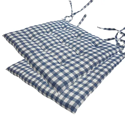 Produktbild von Stuhlkissen 40x40 cm ComfySeat - Sitzkissen mit Bändern / Schleife, 9-fache Steppung - Indoor & Outdoor, Farbe:Karo-Blau, Set:2er Set