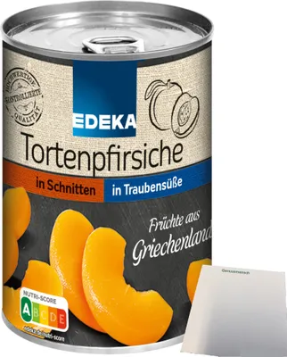 Produktbild von Edeka Tortenpfirsiche in Schnitten erntefrisch verarbeitet (410g Dose) + usy Block