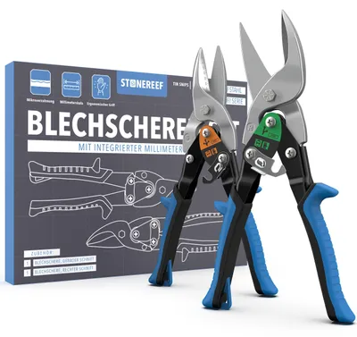 Produktbild von Blechschere Set 2-teilig gerade & rechts - Metallschere Drahtschere Zwei Scheren im Set: gerader Schnitt und rechter Schnitt decken Gerade und Kurve