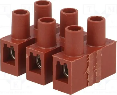 Image de 5 barres de connexion : 3 de 4 mm², 400 V. 6 bornes à vis, modèle BM 93FS3. Barres de connexion