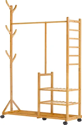 Produktbild von Yorbay Kleiderständer Bambus Garderobenständer mit Kleiderstange und Ablagen, Garderobenständer Garderobe Ständer mit Schuhregal,100 x 38 x 176cm