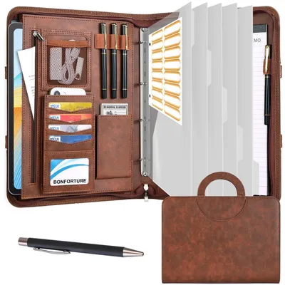 Produktbild von Schreibmappe A4 Konferenzmappe mit 4 Ringbuch, Klemmbrett, Notizblock, Stift, Braun