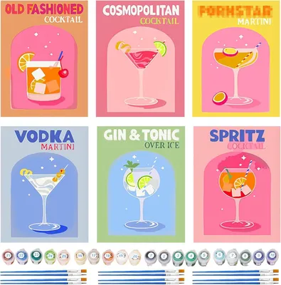 Produktbild von Sonstiges Bild UOY Malen nach Zahlen, Cocktail-Malen nach Zahlen, 6-teiliges Malen-nach-Zahlen-Malset für Erwachsene, Gemälde für Erwachsene für Heimd