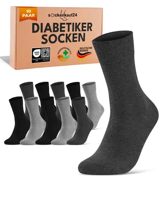 Produktbild von Diabetiker Socken Herren Damen mit Komfortbund ohne Gummi - 70208T Anthrazit Grau Schwarz 43-46 10 Paar