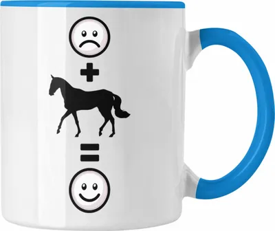 Produktbild von Trendation - Pferde Reiten Tasse Geschenk für Reiterin Pferdeliebhaber  :( + Pferd = :) Lustige Geschenkidee Geburtstag (Blau)