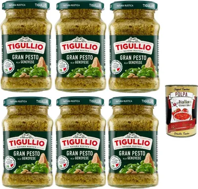 Produktbild von 6x Star Tigullio GranPesto Pesto alla Genovese mit Basilikum 190 g Sauce Soße + Italian gourmet polpa 400g