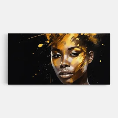 Produktbild von ARTHUB® Leinwandbild 40x80 cm, African Gold Woman | Wohnzimmerdekoration, Hängende Bilder, Wanddekoration, Heimdekoration, Frauen, Schwarz und Gold