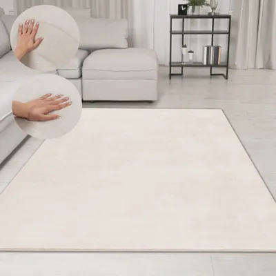 Image de Tapis moderne, épais et moelleux, dans un joli beige - Dimensions : 160 x 230 cm