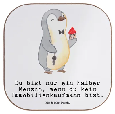 Produktbild von Mr. & Mrs. Panda Tassen Untersetzer Immobilienkaufmann Herz - Weiß - Geschenk, Ausbildung, für Gläser, Tischuntersetzer, Spruch, Tassenuntersetzer, Coaster, Lustig