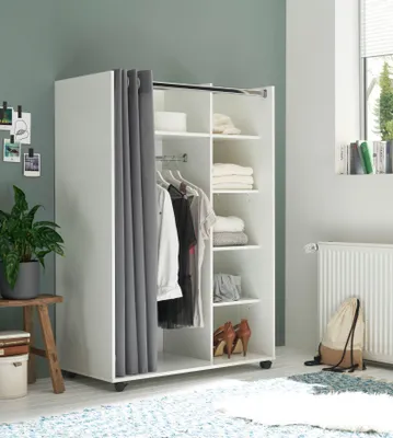 Produktbild von Kleiderschrank offen 100 cm breit JENKE-2 Weiß / Stoff grau