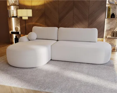 Produktbild von Ecksofa CLOUD O mit Schlaffunktion Eckcouch L-Form Bouclé modernes Sofa fürs Wohnzimmer, Farbe: Weiß (Lambi 07), Seite: links
