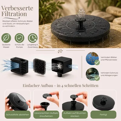 Produktbild von Solarbrunnen Wasser-Fontäne für draußen - 16 cm Wasserpumpe