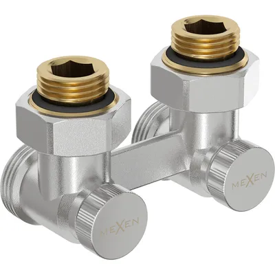 Zdjęcie produktu dla Mexen zawór grzejnikowy dwururowy DN50, kątowy 1/2"x3/4", nikiel  - W911-012-01