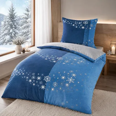 Produktbild von Bettwäsche Winter Flausch Cashmere Touch Uni Wende warm 2 teilig 135x200 mit RV Farbe Sternschweif Blau, KI-generiertes Bild