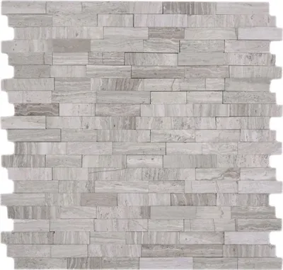 Produktbild von MOSANI Mosaikfliese, Marmor, grauweiß, selbstklebend, MOS200-0120, white wood Optik, quadratisch, matt, Matte 305x305 mm, Stein 305x305x4-6 mm, 0,09 qm pro Matte, für Wand, Innenbereich, Spritzwasserbereich