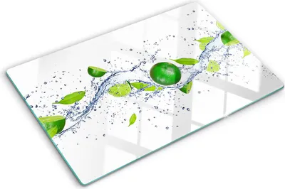 Produktbild von Tulup Glas Herdabdeckplatte - 80x52 cm - Glaskeramikkochfeld-Abdeckung Spritzschutz Glasabdeckplatte - Einteilig - Essen & Getränke - Limetten und Wasser - Grün