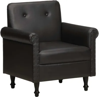 Immagine prodotto di Poltrona in vera pelle nera, dimensioni 65 x 57 x 73 cm, design moderno in pelle di bufalo, con gambe robuste e una seduta confortevole, ideale per il soggiorno, la camera da letto e lo studio