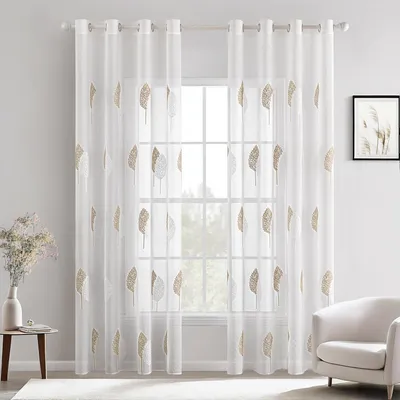 Immagine prodotto di Tende trasparenti con motivo floreale ricamato, set di 2, dimensioni 140 x 245 cm, con passanti
