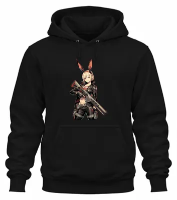 Zdjęcie produktu dla Bluza z kapturem w stylu anime, motyw "Bunny Girl Gewehr", japoński styl Y2K, dla miłośników anime, wzór "kawaii", kolor czarny, rozmiar XL