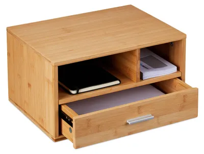 Schreibtisch-Organizer mit Schublade, 2 Fächern, Bambus, Natur