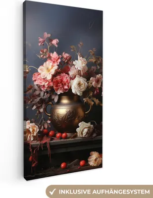 Produktbild von MuchoWow® - Leinwandbilder - Stilleben - Blumen - Rosen - Blumenstrauß - Vase, Wandbild, Wanddeko Bilder Wohnzimmer, 20x40 cm