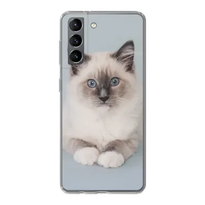 Produktbild von MuchoWow® Handyhülle Schutzhülle Hülle für Samsung Galaxy S21 Katze - Ragdoll Katze - Blau - Mädchen - Kinder - Jungen - Kind Silikon Softcase Handy Hülle - Softcase