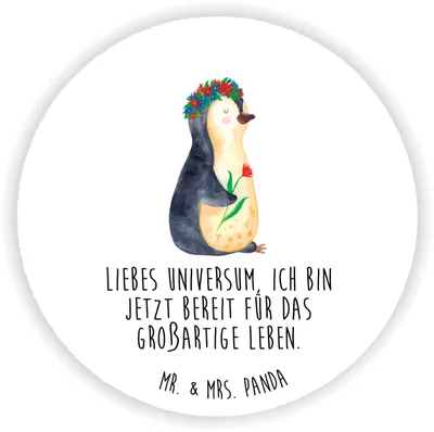 Produktbild von Mr. & Mrs. Panda Kühlschrankmagnet Pinguin Blumen - Weiß - Geschenk, haftmagnet, Pinguine, pinnwand magnet, für fotos, Positiv, Universum, Liebeskummer, kühlschrank