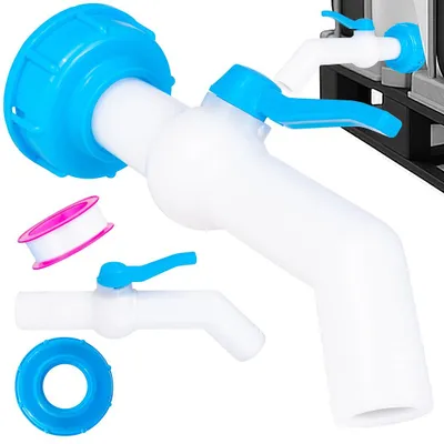 Produktbild von Garronda IBC Schlauchhahn Set S60x6 mit 32 mm Schlauchanschluss 45° Kugelhahn für IBC Tank und Mauser Kunststoff Ablaufhahn mit PTFE Dichtband für gezielten Wasserablauf GD-0218