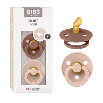 Produktbild von BIBS Colour Anatomical Schnuller 2er Pack, BPA-frei Dummy-Schnuller, Kiefergerechte Form. Naturkautschuk / Latex, Hergestellt in Dänemark. Größe 1 (0-6 Monate), Woodchuck / Blush