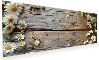 Produktbild von Küchenrückwand Spritzschutz Glas mit Motiv Holz und Gänseblümchen 40 x 40 cm