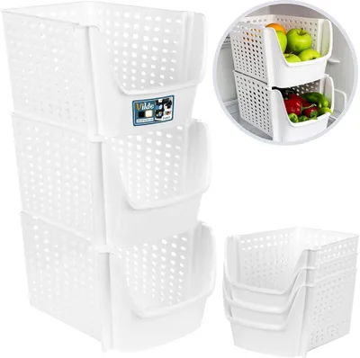 Zdjęcie produktu dla Vilde pojemnik do przechowywania Pojemnik do lodówki na owoce warzywa biały 29x21x16 cm 3 szt.