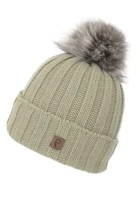 Produktbild von Faera Gerippte Beanie Fleecefutter Kunstfellbommel Winter One Size
