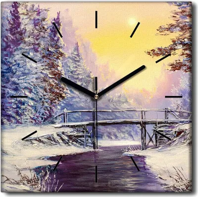 Produktbild von Coloray Uhr auf Leinwand 30x30 cm Wand Uhr Dekoration Wohnzimmer Segeltuch schwarze Hände -Brücke im Winter