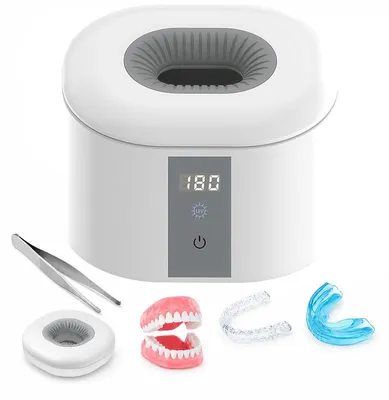 Produktbild von Ultraschall Reinigungsgerät, Dentalreiniger für Zahnprothesen und Aligner, 45 kHz mit 3 Reinigungszeiten Weiß