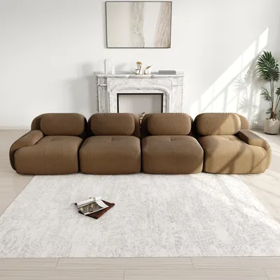 Produktbild von Cordstoff-Viersitzer-Sofa, rahmenlos, 32D-Polsterung, haustierfreundlich, 388 x 103 x 75 cm, Braun