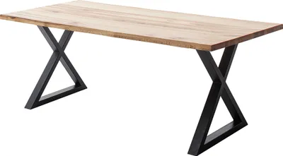 Produktbild von Esstisch 200x100 cm mit Baumkante, X-Gestell, Eiche massiv geölt, PARACATU-06