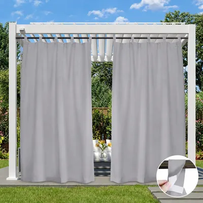 Produktbild von 4 Stück Outdoor Vorhang Blickdicht Wasserdicht Vorhänge Sonnenschutz Gardinen für Terrasse Pavillon Balkon, Hellgrau, B132xH213cm