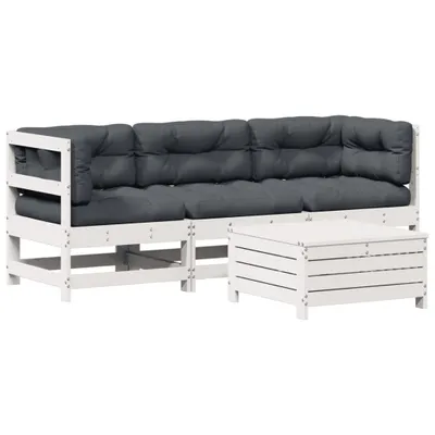 Produktbild von 4-tlg. Garten-Lounge-Set mit Kissen Weiß Massivholz Kiefer