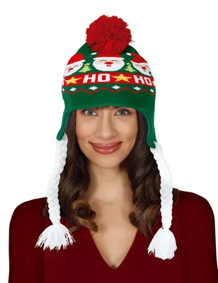 Image de Bonnet à pompon pour Noël Vert Rouge - Taille unique