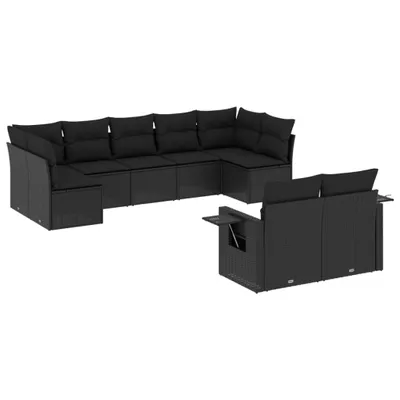 Produktbild von vidaXL 9-tlg. Garten-Sofagarnitur mit Kissen Schwarz Poly Rattan