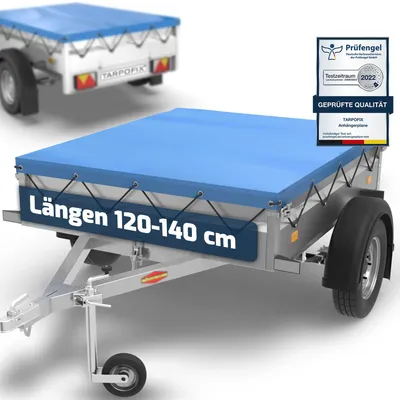 Produktbild von Tarpofix® Anhänger Plane 140 x 115 cm inkl Planenseil | Anhängerplane Flachplane aus PVC PLANENMATERIAL | Verstärkte HP Stema Hänger Abdeckplane für Diverse DDR Autoanhänger | Abdeckung Blau