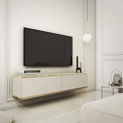 Produktbild von Masseno TV-Schrank VENEZIA 135 cm Fernsehschrank mit 2 Türen TV-Lowboard für Wohnzimmer Modern 135x32x30 cm Beige / Beige
