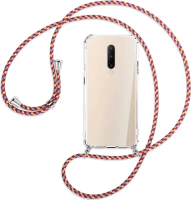 Produktbild von Handykette Backcover-Schutzhülle mit Band (Metall silberfarben) für OnePlus 7 Pro - weinrot/gelb/grau