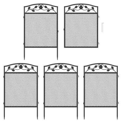 Metall-Gartenzaun, dekorativ, schwarz, 5er-Set, 60 x 110 cm