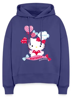 Produktbild von Spreadshirt Hello Kitty Geburtstag Mit Ballons Frauen Boxy Organic Hoodie, M, Dämmerung