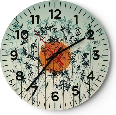 Produktbild von Wanduhr - Rund - Glasuhr - Westen Sonne Gras - 30x30cm - Schleichendes Uhrwerk - Lautlos - zum Aufhängen bereit - Dekoration Modern - Wanddekoration aus Glas - C4AR30x30-5104
