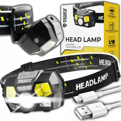 Zdjęcie produktu dla Wodoodporna lampa czołowa z czujnikiem ruchu, 1200 lumenów, zasilana przez USB, Logit XGIO-1KQC
